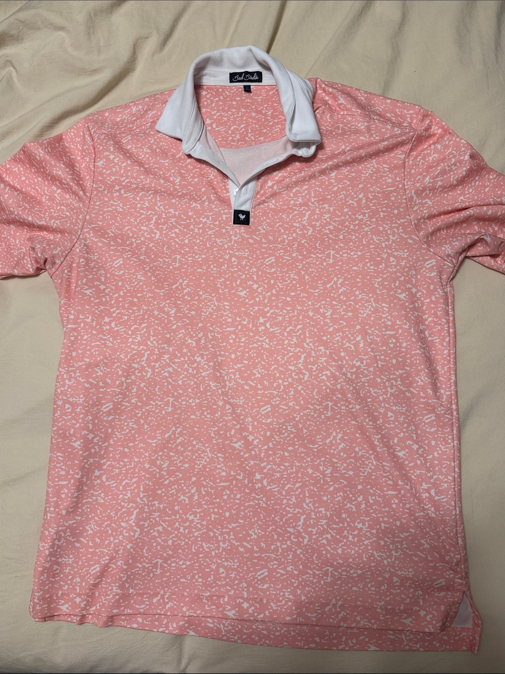 Bad Birdie Pink Speckle Polo with White Contrast Collar